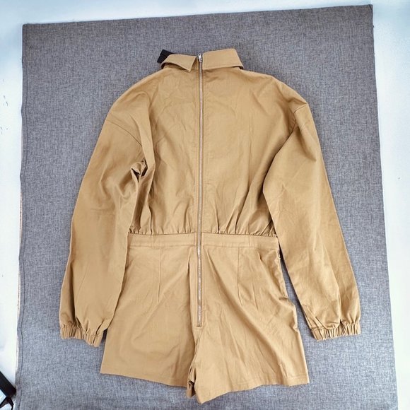 No Vacancy Tan Romper Shorts Fanny Pack Attached Collared Long Sleeve Medium - Picture 11 of 16